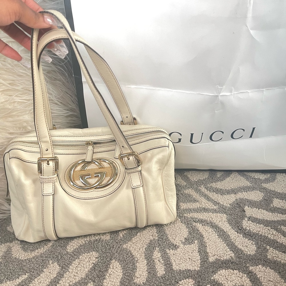 Gucci Boston Britt Dialux Small Ivory/Tan Satchel